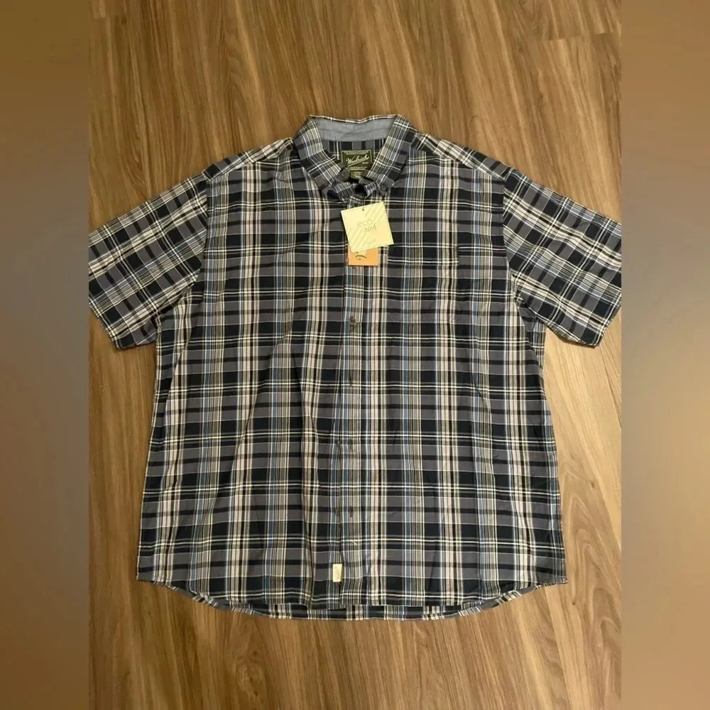 Woolrich men’s classic fit blue plaid short sleeve shirt size XL